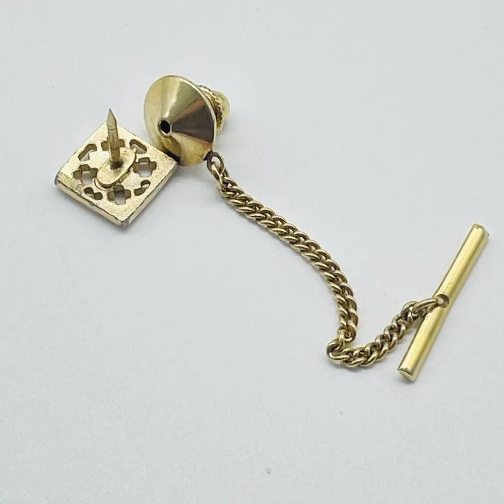 Vintage Gold Tone Square Tie Tack Chain Lapel Pin